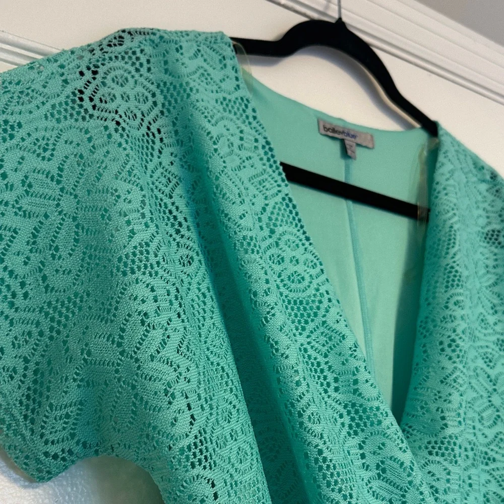 Bailey Blue Mint Lace Boho Romper with Faux Leather Belt - Picture 3 of 11